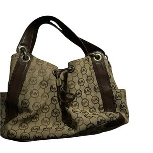 Michael Kors Tan and Brown Monogram Shoulder Bag